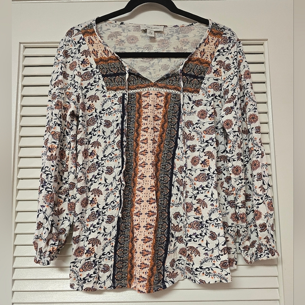 Vintage America - Floral Bohemian Loose-Fit Long-Sleeve Top